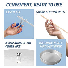 Load image into Gallery viewer, Five-Tier Kit (12", 10", 8", 6", 4" Boards with Wooden Dowels, Straw Dowels, and Pre-Cut Parchment Paper Circles)