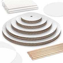 Load image into Gallery viewer, Five-Tier Kit (12", 10", 8", 6", 4" Boards with Wooden Dowels, Straw Dowels, and Pre-Cut Parchment Paper Circles)
